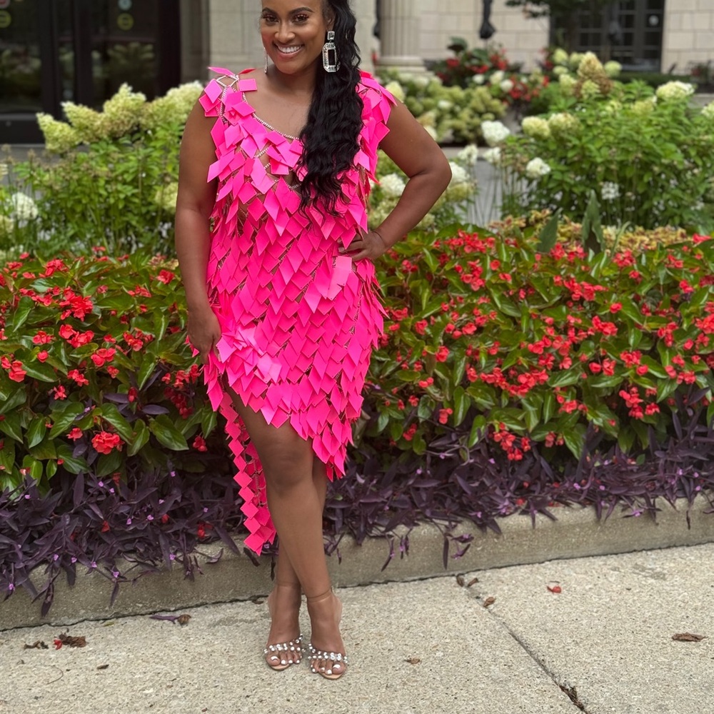 AKIRA Hot Pink Layered Midi Dress